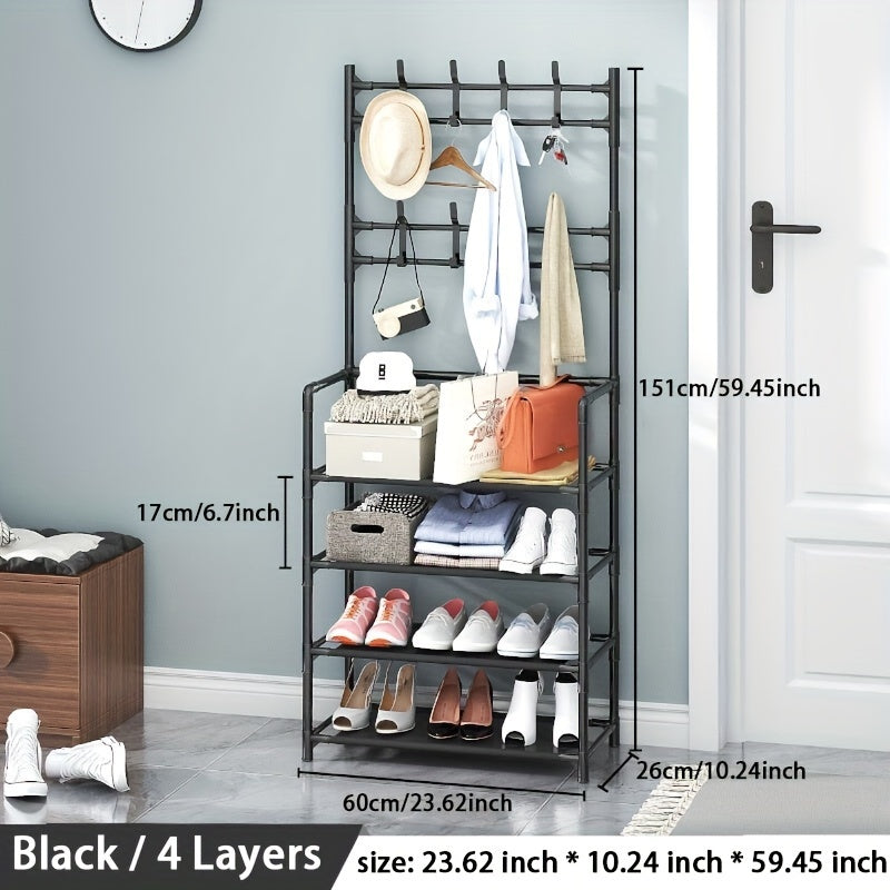 Metal Clothes Drying Rack with Shoe Storage - Space Saving Organizer