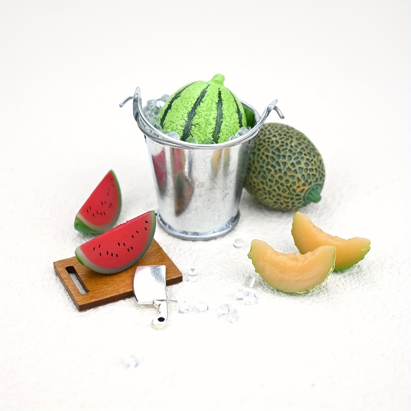 Dollhouse Fruit Set: Ice Bucket Cantaloupe & Watermelon