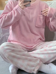 Cozy Plaid Pajama Set with Long Sleeve Top & Soft Pants for Women