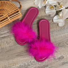 Women's Feather Flat Slide Sandals Open Toe Slip On Shoes