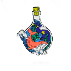 Ocean Heart Light Bulb Glass Bottle Brooch