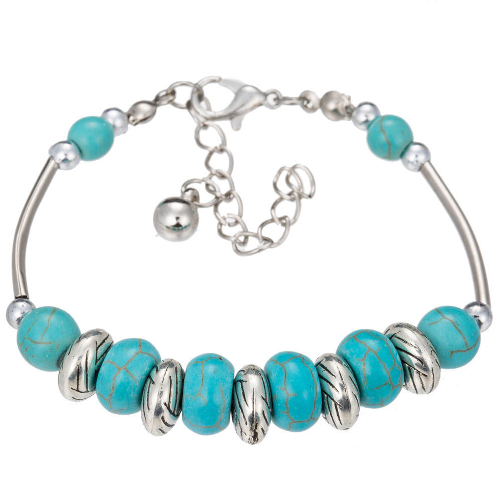 Vintage Silver Turquoise Butterfly Bracelet Chain Beads Bangle Wedding Gift