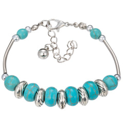 Vintage Silver Turquoise Butterfly Bracelet Chain Beads Bangle Wedding Gift