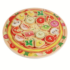 Wooden Pizza Toy Kitchen Realistic Cookie Pizza Colorful Reusable Double Layer P