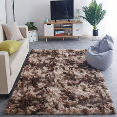 Soft Area Rug Tie Dyed Plush Fluffy Bedside Rug Washable Shag Furry Carpet