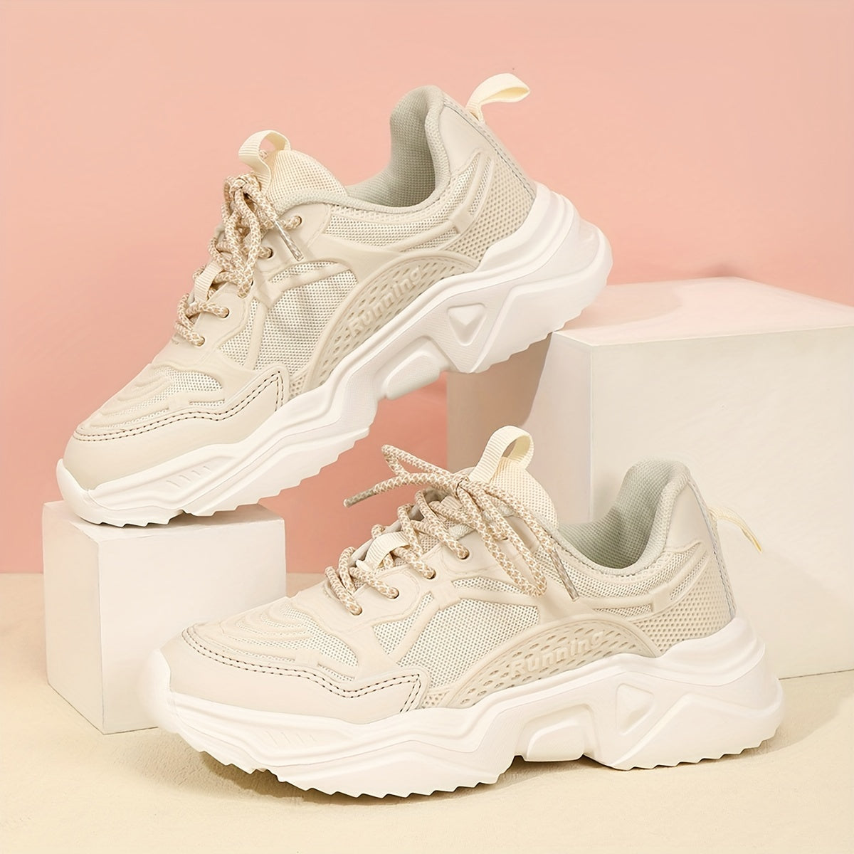 Mesh Breathable Running Shoes Heighten Retro Wear Resistance Chunky Sneakers