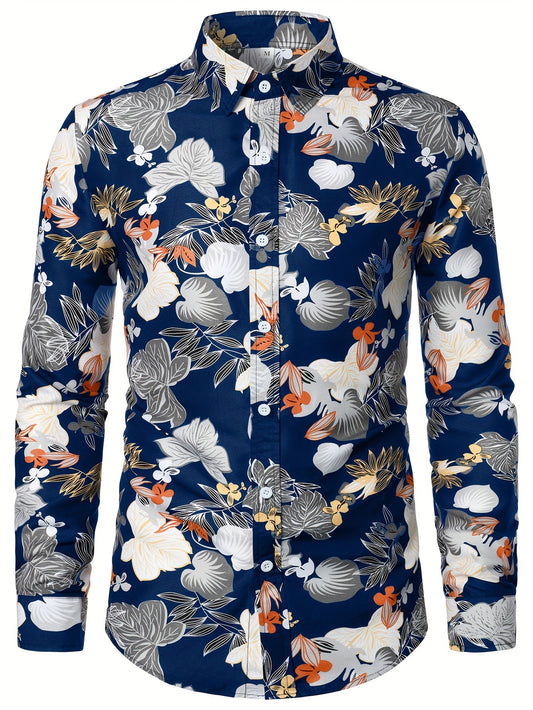 Men's Floral & Leaf Printed Casual Shirt Regular Fit Long Sleeves