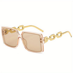 Large Square Sunglasses For Women Men Star Chain Charm UV400 Sun Shades