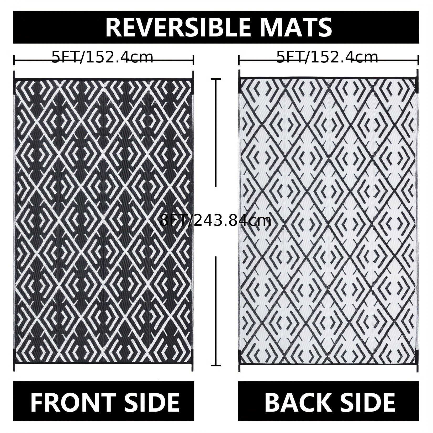 Non Slip Waterproof Reversible Outdoor Rug Multiple Sizes