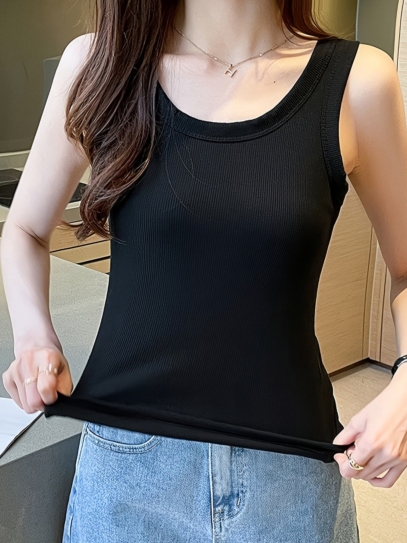 3pcs Ribbed Tank Tops Sleeveless Crew Neck Women's Lingerie