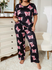  Glitter Butterfly Print Tee & Pants Lounge Set