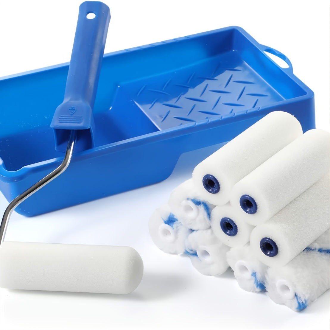12pcs Paint Roller Set 4-inch Roller Tray with Foam and Polyester Covers