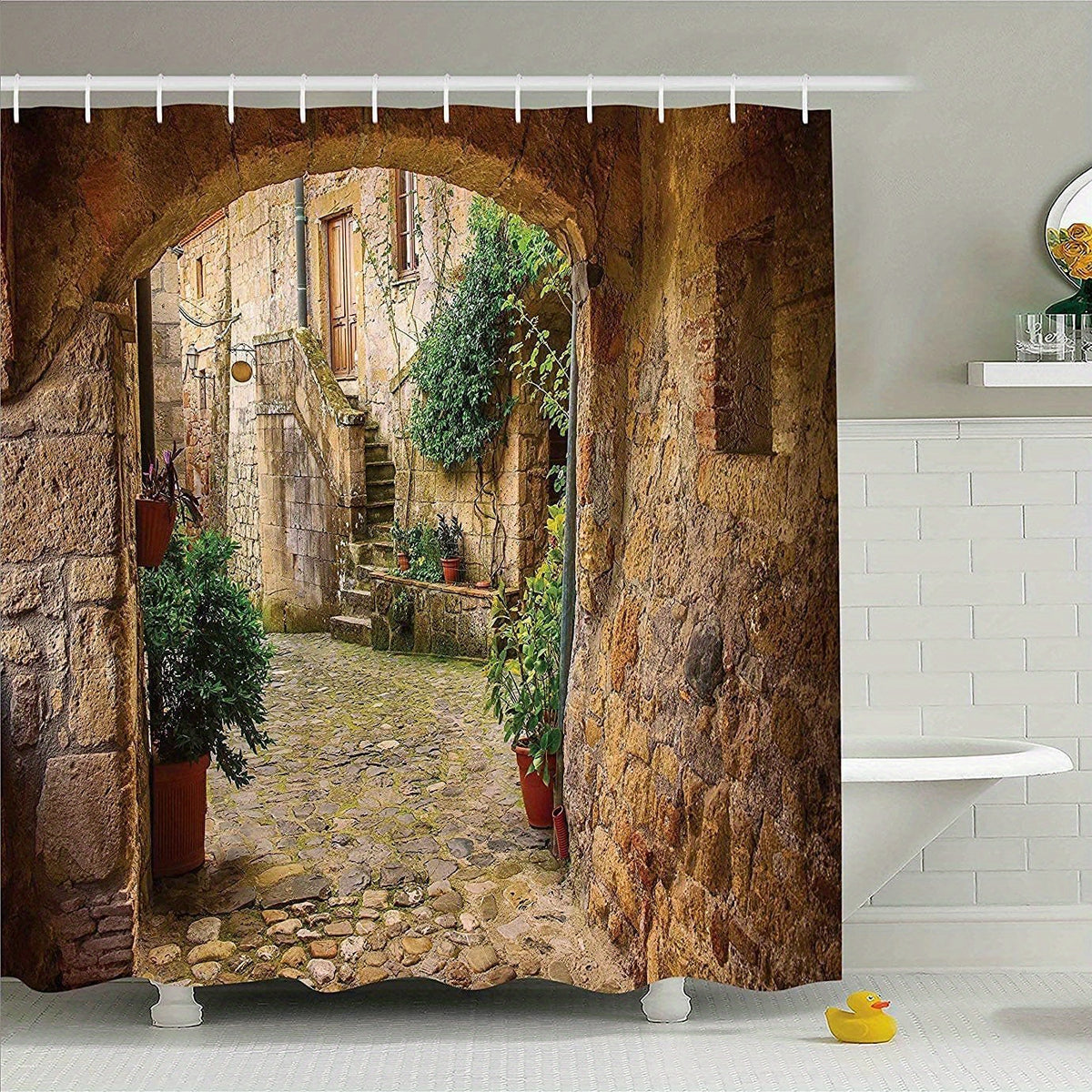 Stone Village Shower Curtain Landscape Shower Curtain