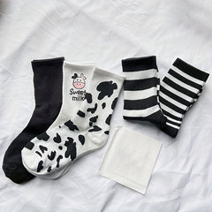 5 Pairs Cartoon Cow Print Socks Women's Stockings