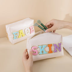 Chenille Letter Patch Comestic Bag Waterproof Portable Travel Makeup Pouch