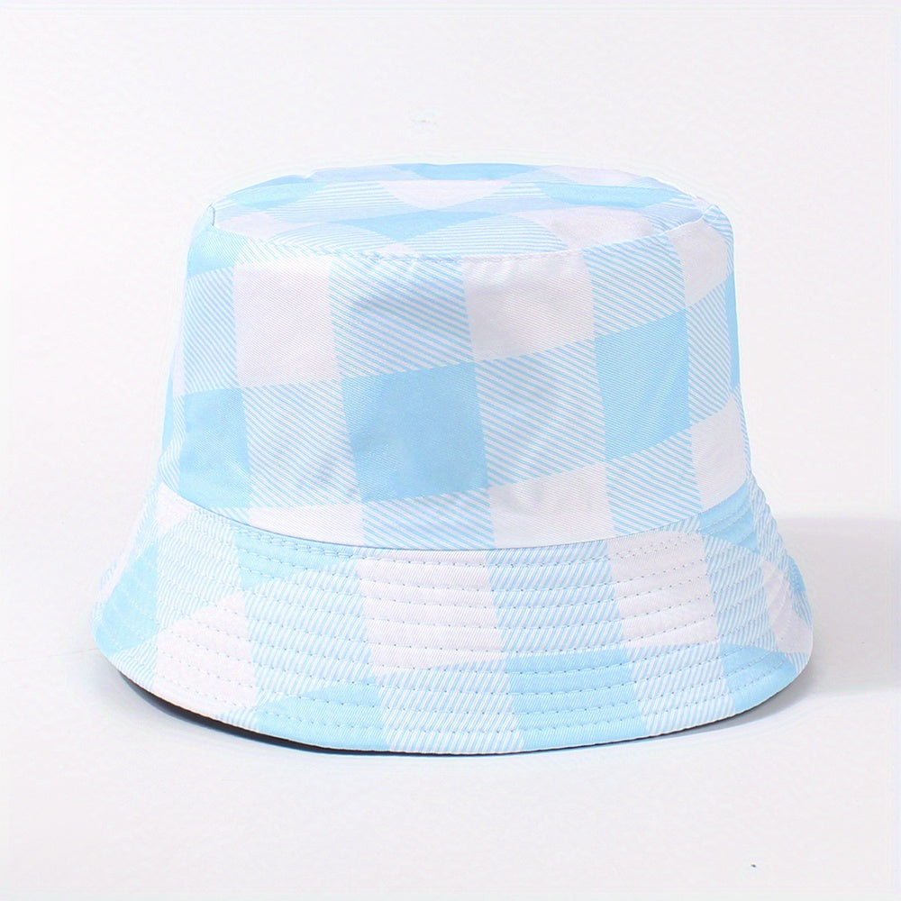 Chessboard Pattern Reversible Bucket Hat Unisex Fisherman Cap