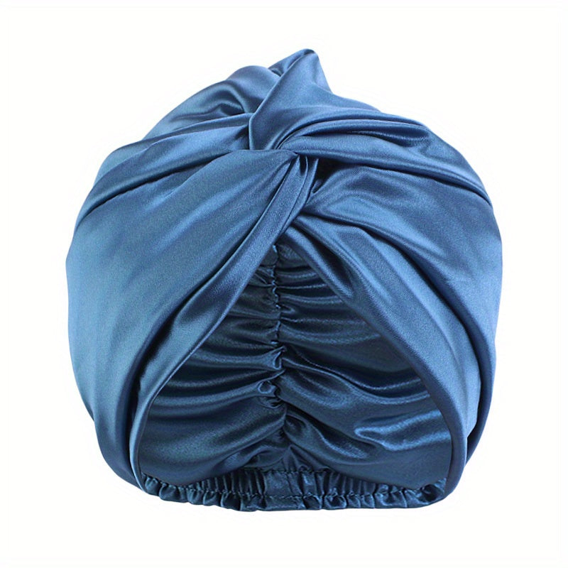Soft Satin Bonnet Silk Double Layer Turban Night Cap Solid Pre Tied Knotted