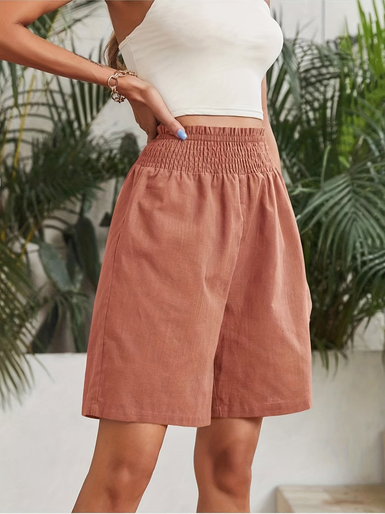 Boho Smocked Waist Shorts Wide Leg Summer Comfy Shorts