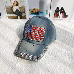 American Patch Baseball Cap with Rhinestone Decor