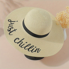 Embroidered Wide Brim Sun Hat for Summer Sun Protection