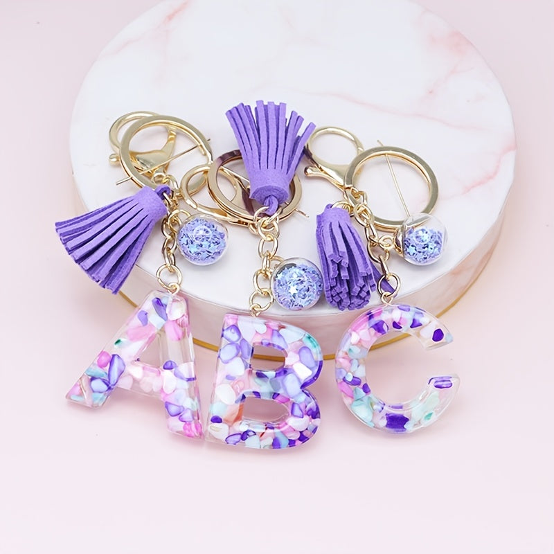 Crystal Initial Letter Liquid Keychain Women Key Chains Bag Charm Gift