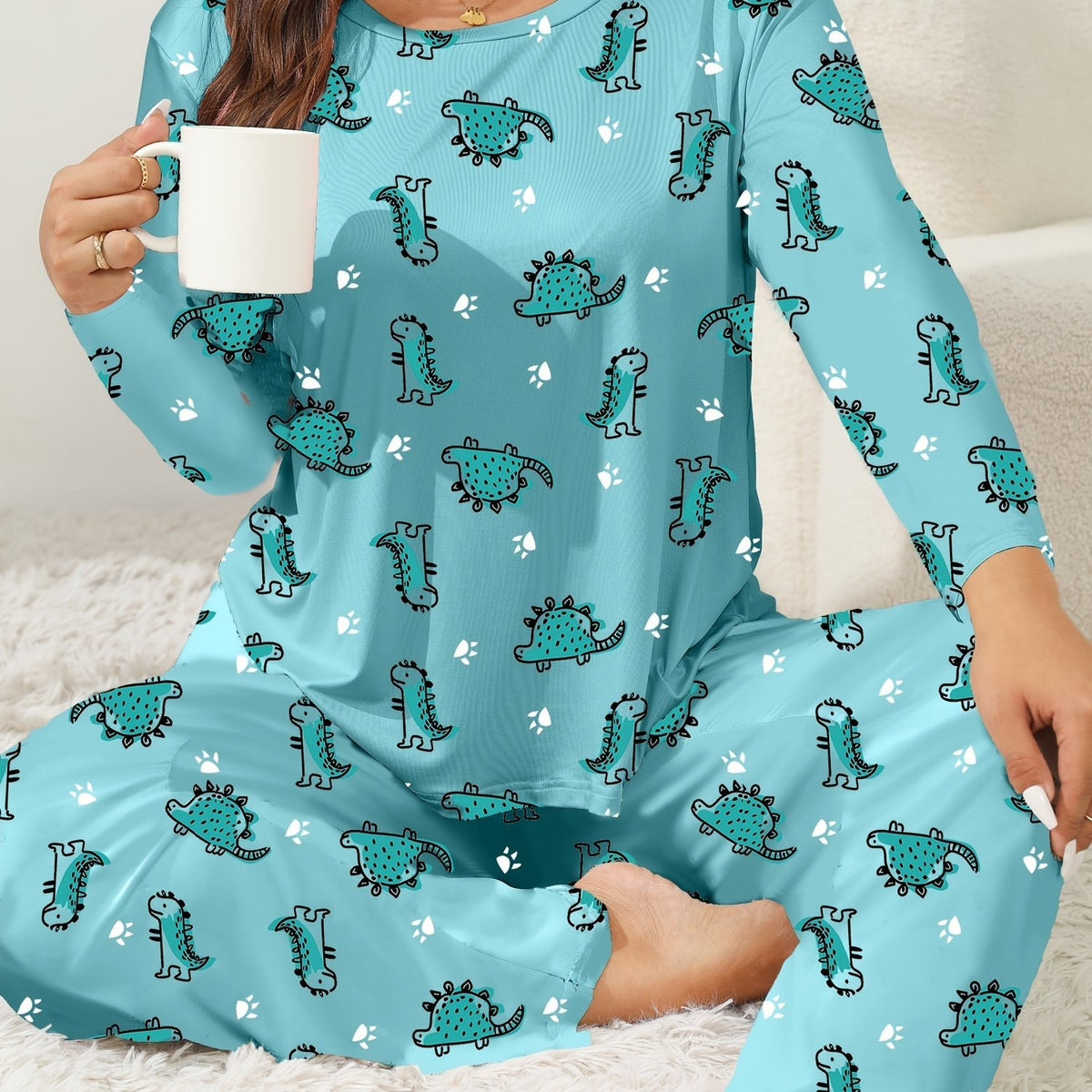  Dino & Paw Print Long Sleeve Pajama Set