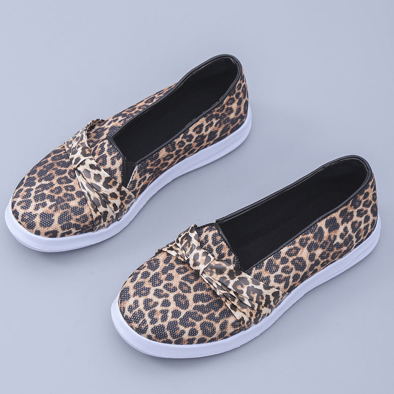 Leopard Print Slip On Loafers Round Toe Flat Walking Shoes