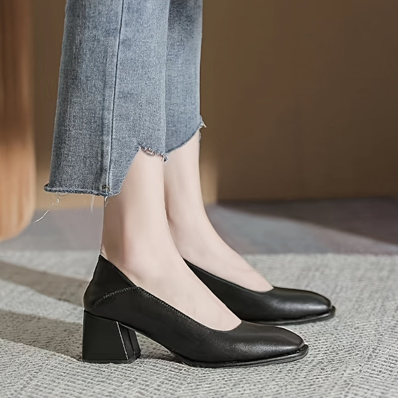 Chunky Low Heels Slip On Square Toe Office Shoes Women's Footwear