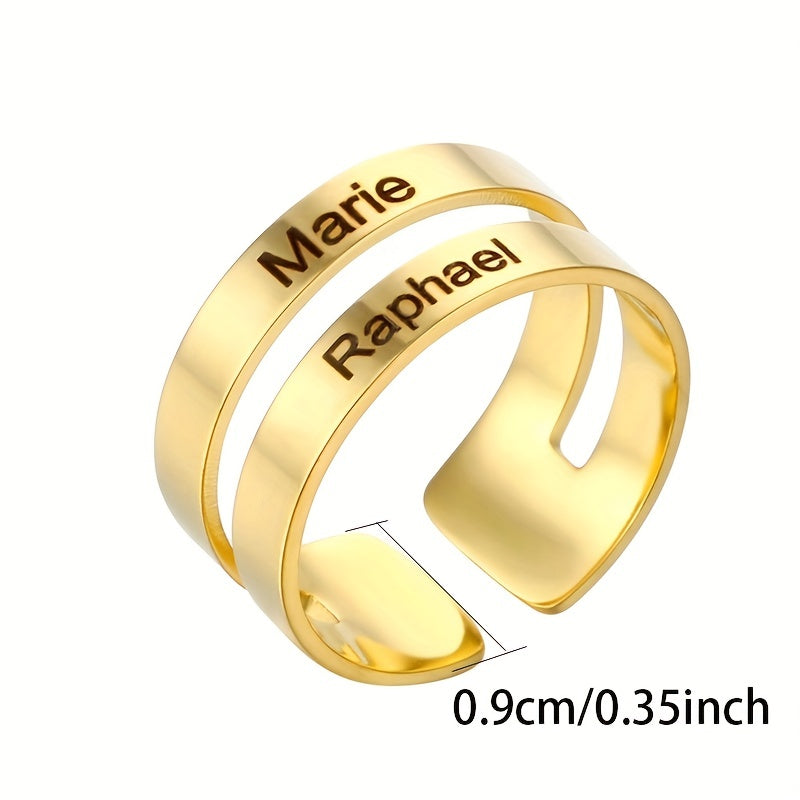 Personalized Engraved Name Ring Stainless Steel Adjustable Finger Ring