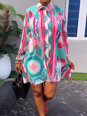  Women's Casual Print Long Sleeve Shirt Dress