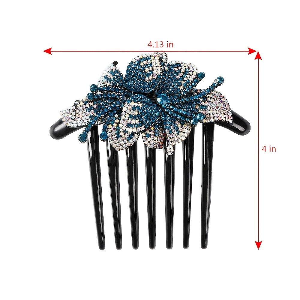 Vintage Crystal Hair Comb Barrettes Rhinestone Flower Clips Ponytail Holder