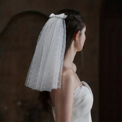 Polka Dot Head Veil With Comb Double Layer Head Veil Satin Bowknot Head Piece