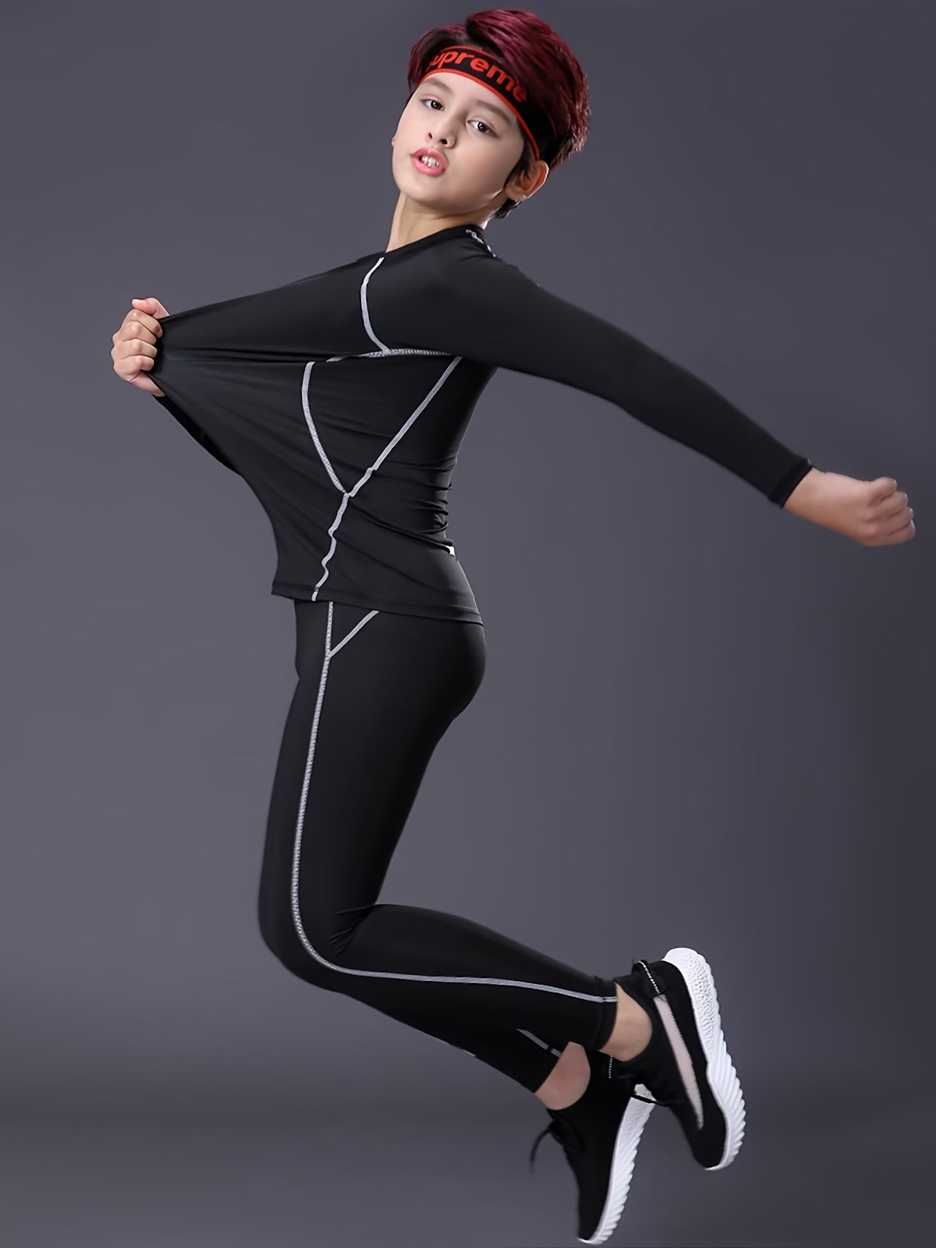 Boy's 2pcs Quick drying Training Suit Long Sleeve Top & Pants Set