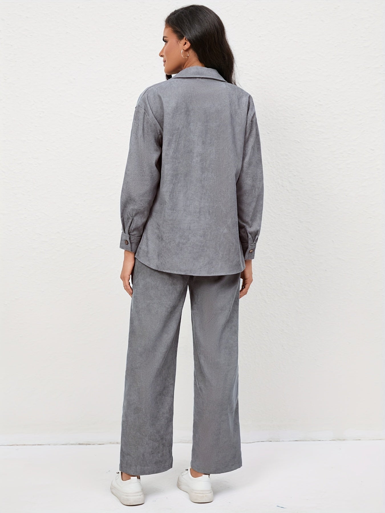 Casual Corduroy 2-Piece Set Long Sleeve Shirt & Pants Outfit
