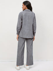 Casual Corduroy 2-Piece Set Long Sleeve Shirt & Pants Outfit