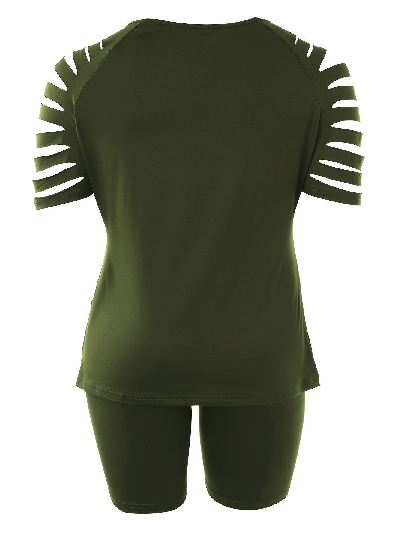 Women's Plus Solid Cut Out Tee & Biker Shorts Set