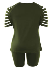 Women's Plus Solid Cut Out Tee & Biker Shorts Set