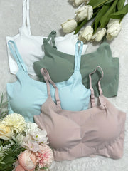 4 Seamless Solid Bralettes Comfortable Adjustable Straps Intimates Bra
