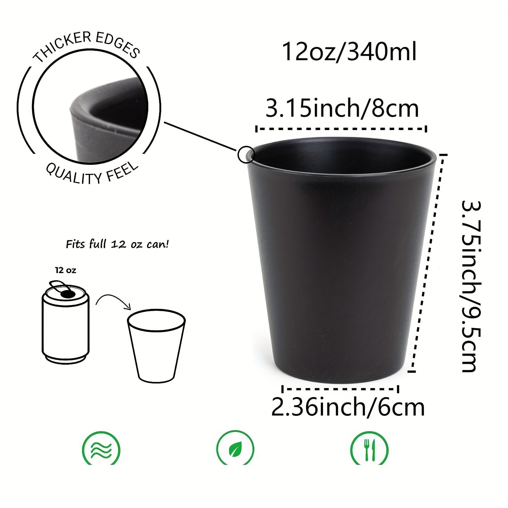 8pcs Reusable Plastic Cups 12oz for Outdoor & Home Use
