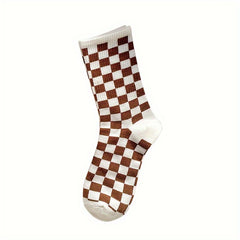 6 Pairs Plaid & Striped Socks College Style Women's Stockings