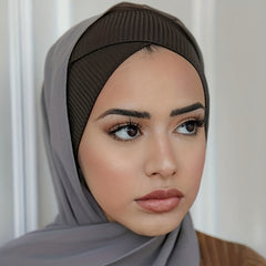 Solid Elastic Hijab Underscarf Soft Ribbed Striped Head Wrap For Women