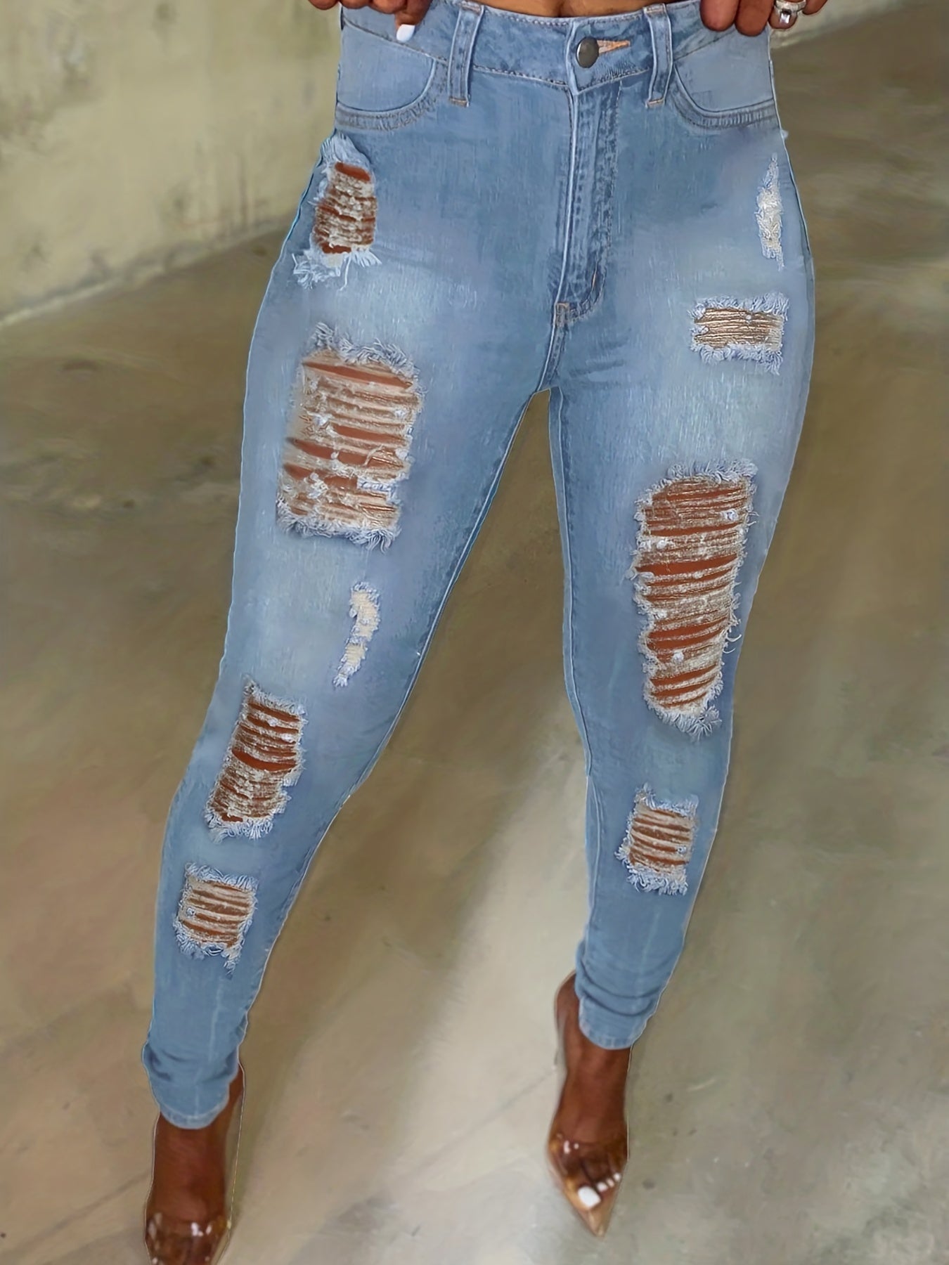  Washed Ripped High Rise Stretch Skinny Jeans