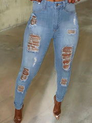  Washed Ripped High Rise Stretch Skinny Jeans