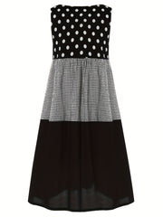  Boho Polka Dot Print Dress Round Neck Tank