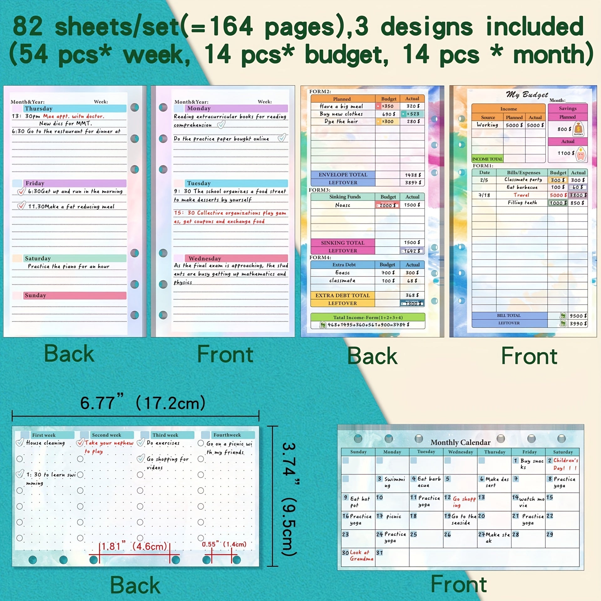 A6 Planner Refill Inserts Double Sided Budgeting Bill Saving & Organization