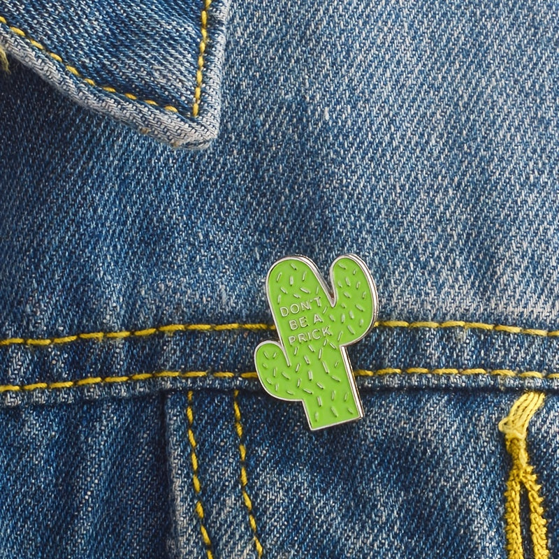 DON'T BE A PRICK Green Cactus Brooch