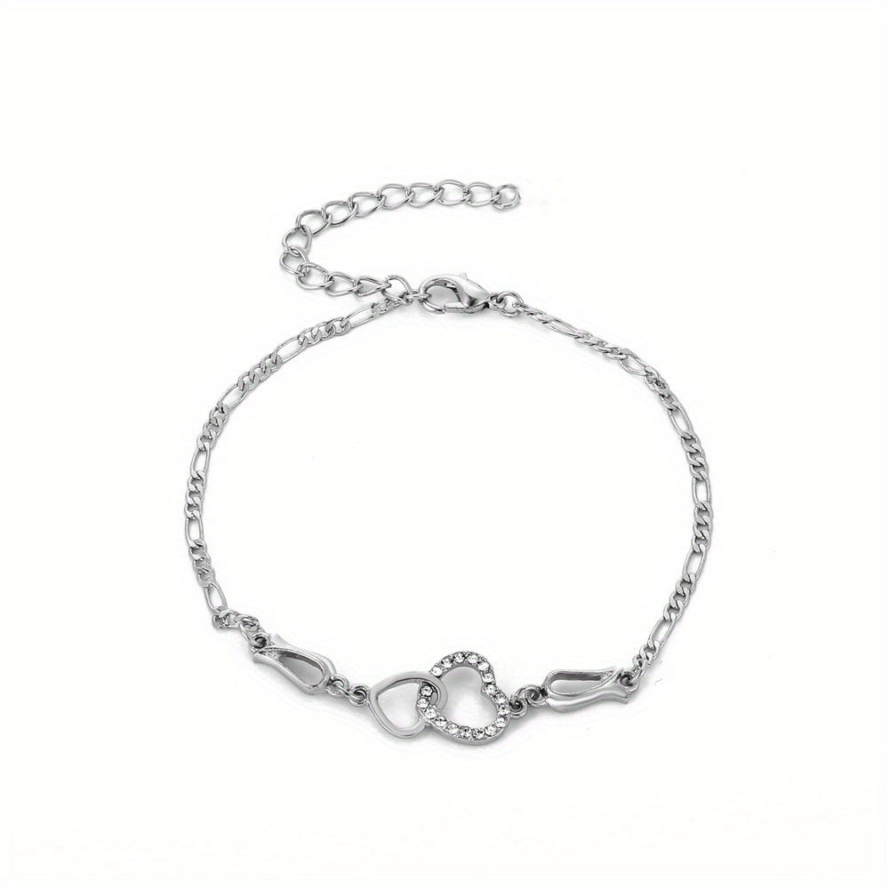 Double Heart Necklace Earrings Bracelet Set Romantic