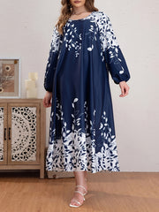  Colorblock Floral Print Lantern Sleeve Maxi Dress
