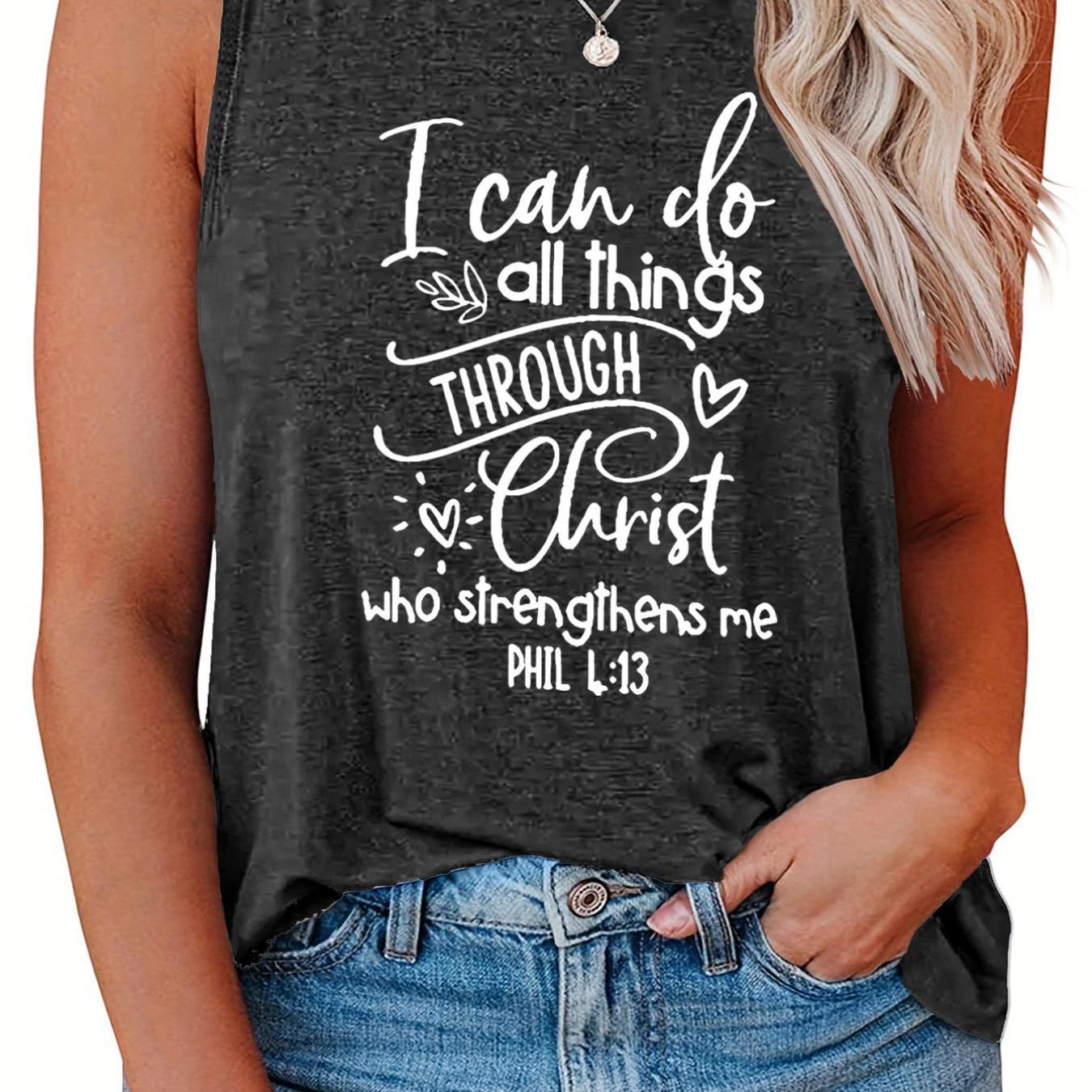  Casual Tank Top Women's Plus Slogan Print Round Neck Tank Top