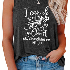  Casual Tank Top Women's Plus Slogan Print Round Neck Tank Top